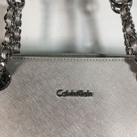 Women's Calvin Klein Chain Saffiano Leather Tote Size 16"L x 4.5"W x 10"H - Silv - Picture 8 of 14